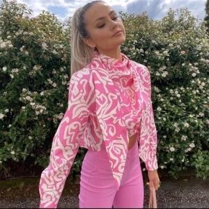 100% Cotton Pink & White Printed Cropped Tied Top